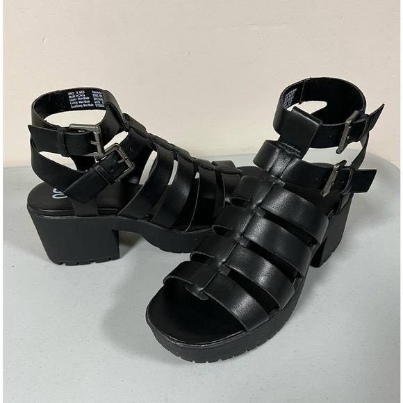 SO Black ‘Bayleigh’ Strappy Chunky Leather Open-Toe Sandals Shoes Heels Size 9🖤 - Picture 3 of 6